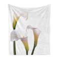 thumbnail image 1 of Flower Soft Flannel Fleece Blanket, Flourishing Calla Lilies on White Fresh Spring Bouquet Gentle Nature Theme, Cozy Plush for Indoor and Outdoor Use, 50" x 70", Green White Yellow, by Ambesonne, 1 of 6