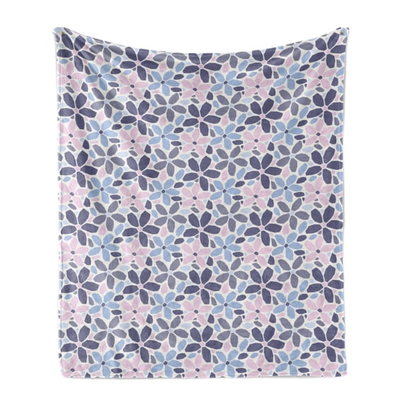 Flower Soft Flannel Fleece Blanket, Geometric Blossoms with Polygonal Pastel Colored Petals Closely Placed Composition, Cozy Plush for Indoor and Outdoor Use, 70" x 90", Multicolor, by Ambesonne