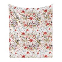 Flower Soft Flannel Fleece Blanket, Hand Drawn Romantic Flowers and Leaves Spring Season Blossoms Garden Vintage Style, Cozy Plush for Indoor and Outdoor Use, 50" x 60", Multicolor, by Ambesonne