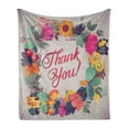 thumbnail image 1 of Flower Soft Flannel Fleece Blanket, Retro Style Thank You Note with Ceramic Made Like Flowers Cherries and Leaves Print, Cozy Plush for Indoor and Outdoor Use, 60" x 80", Multicolor, by Ambesonne, 1 of 6