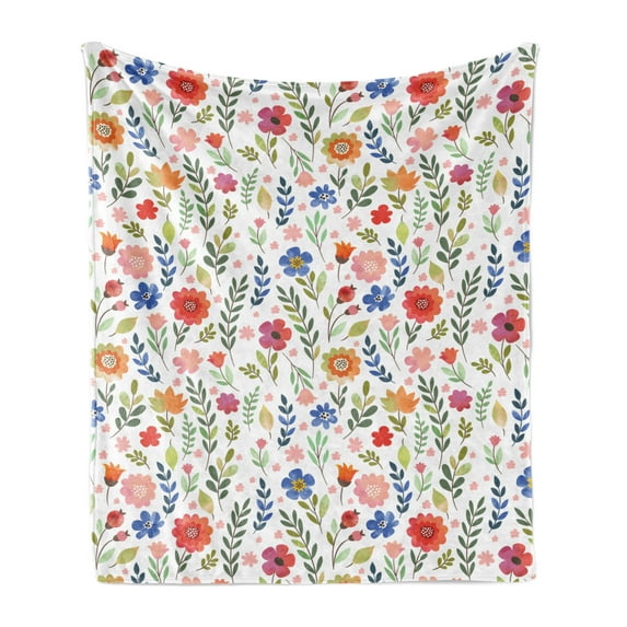 Flower Soft Flannel Fleece Blanket, Shabby Form Botany Florets Soft Tones Feminine Flourishing Wreath Watercolor Design, Cozy Plush for Indoor and Outdoor Use, 50" x 60", Multicolor, by Ambesonne