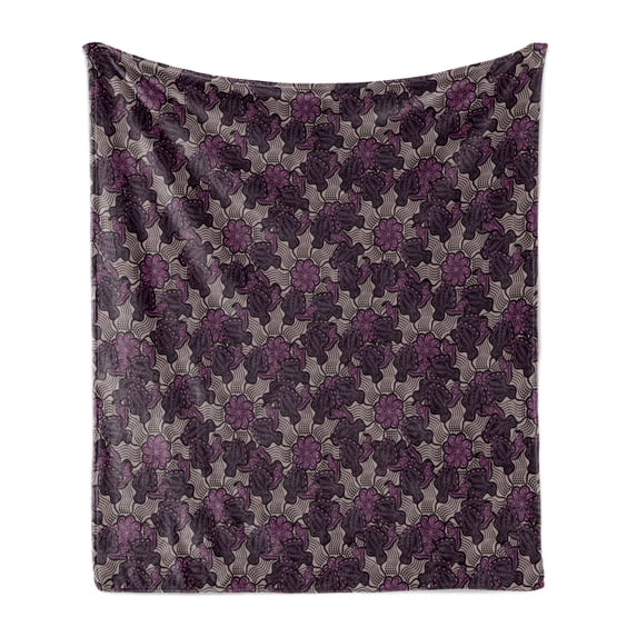 Flower Soft Flannel Fleece Blanket, Vintage Composition with Foliage Leaves and Flowers Old-Fashioned Design, Cozy Plush for Indoor and Outdoor Use, 50" x 60", Purple Pink Pale Mauve, by Ambesonne