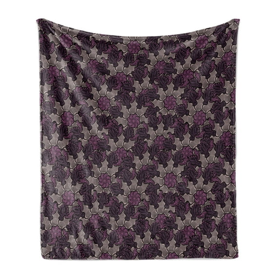 Flower Soft Flannel Fleece Blanket, Vintage Composition with Foliage Leaves and Flowers Old-Fashioned Design, Cozy Plush for Indoor and Outdoor Use, 70" x 90", Purple Pink Pale Mauve, by Ambesonne