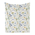 thumbnail image 1 of Flower Soft Flannel Fleece Blanket, Wild Flowers Poppies and Daisies Rural Nature Scenery in Meadows Rustic, Cozy Plush for Indoor and Outdoor Use, 50" x 60", Pale Green Yellow Blue, by Ambesonne, 1 of 5