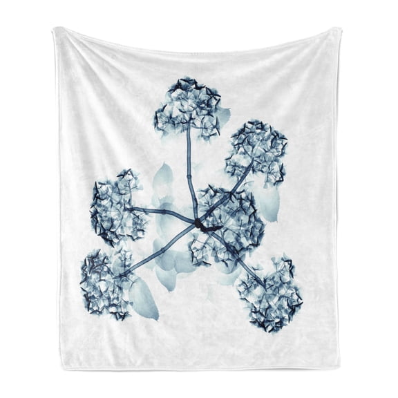 Flower Soft Flannel Fleece Blanket, X-ray Image of Hortentia Flower Nature Inspired Deeper Crystal Close Look Art Print, Cozy Plush for Indoor and Outdoor Use, 60" x 80", Teal White, by Ambesonne