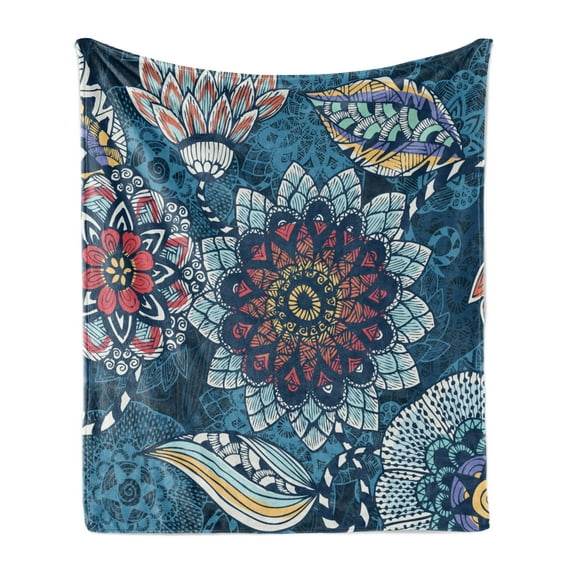 Flower Soft Flannel Fleece Throw Blanket, Abstract Flower Design Colors Modern Inspirations Complex Style Nature Depiction, Cozy Plush for Indoor and Outdoor Use, 50" x 60", Multicolor, by Ambesonne