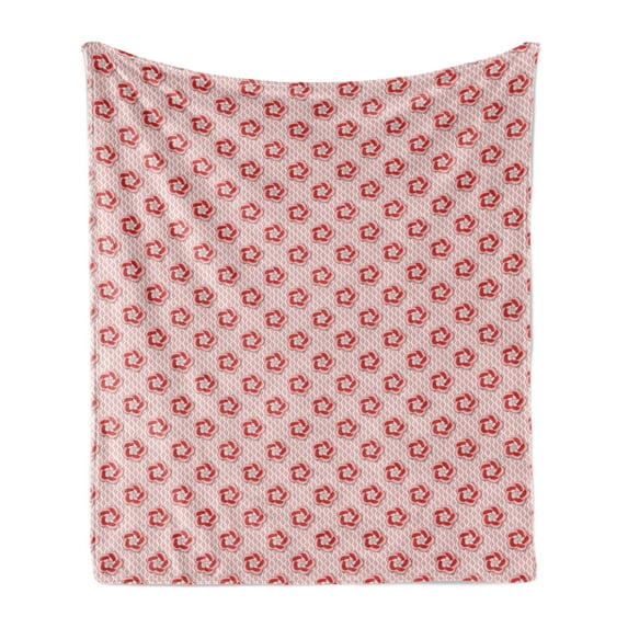 Flower Soft Flannel Fleece Throw Blanket, Abstract Romantic Spring Blossoms on Wavy Lines Lattice Style Backdrop, Cozy Plush for Indoor and Outdoor Use, 70" x 90", Rose Dark Coral White, by Ambesonne