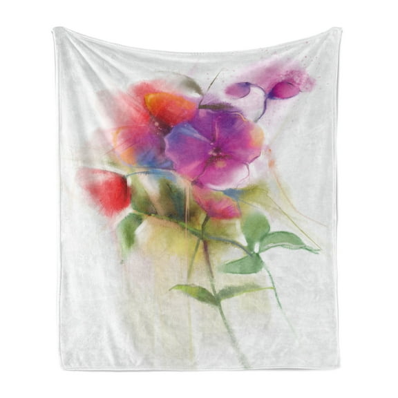 Flower Soft Flannel Fleece Throw Blanket, Blooming Orchid Spring Bouquet Romance Wedding Themed Natural Beauties Fragrance, Cozy Plush for Indoor and Outdoor Use, 60" x 80", Multicolor, by Ambesonne