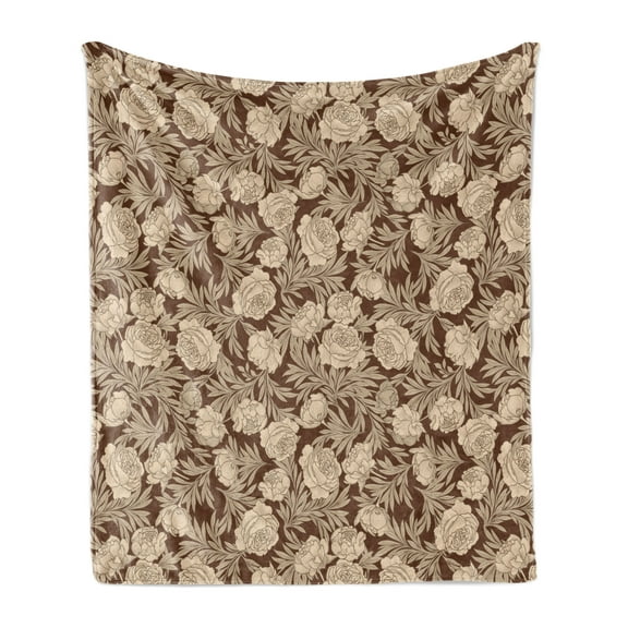 Flower Soft Flannel Fleece Throw Blanket, Blooming Romantic Rose Bouquet Expressing Love Vintage Valentine's Day Pattern, Cozy Plush for Indoor and Outdoor Use, 50" x 70", Brown Beige, by Ambesonne