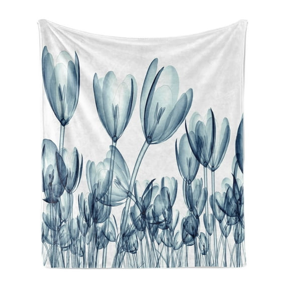 Flower Soft Flannel Fleece Throw Blanket, Bunch of Different Size X-rays Complex Structures of Mother Nature Art Print, Cozy Plush for Indoor and Outdoor Use, 50" x 70", Teal White, by Ambesonne