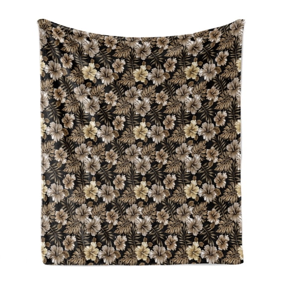 Flower Soft Flannel Fleece Throw Blanket, Classic Victorian Style Old Fashioned Bouquets Lily Exotic Leaf Plants Print, Cozy Plush for Indoor and Outdoor Use, 50" x 60", Sepia Black Tan, by Ambesonne
