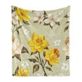 thumbnail image 1 of Flower Soft Flannel Fleece Throw Blanket, Classy Spring Floral Narcissus Branch Pattern with Dots and Line Artwork, Cozy Plush for Indoor and Outdoor Use, 70" x 90", Yellow Khaki Cream, by Ambesonne, 1 of 5