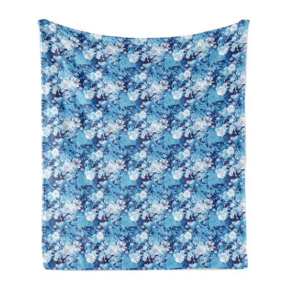 Flower Soft Flannel Fleece Throw Blanket, Continuous Pattern of Blue Color Palette Roses, Cozy Plush for Indoor and Outdoor Use, 60" x 80", Sky Blue Blue, by Ambesonne