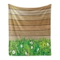 thumbnail image 1 of Flower Soft Flannel Fleece Throw Blanket, Daisy Leafs and Water Droplets Wood Fence Spring Nature Themed Computer Drawing, Cozy Plush for Indoor and Outdoor Use, 60" x 80", Green Brown, by Ambesonne, 1 of 5