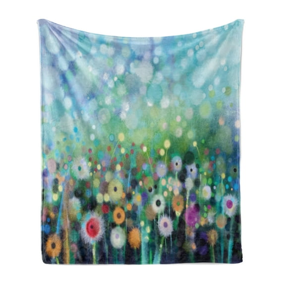 Flower Soft Flannel Fleece Throw Blanket, Dandelion in Air Splashes Pollination Time Mother Earth Growing Giving Life, Cozy Plush for Indoor and Outdoor Use, 60" x 80", Multicolor, by Ambesonne