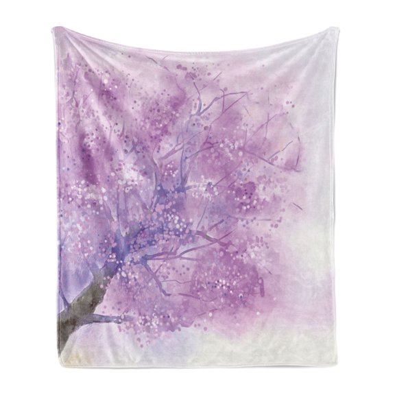 Flower Soft Flannel Fleece Throw Blanket, Dreamy Tree Body View Cloudy Details Love and Affection Valentines Inspired Motif, Cozy Plush for Indoor and Outdoor Use, 60" x 80", Purple, by Ambesonne