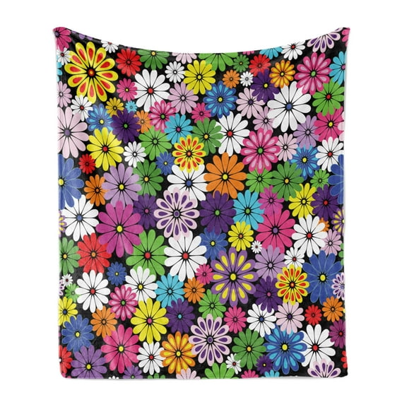 Flower Soft Flannel Fleece Throw Blanket, Floral Vivid Pattern with Colorful Flowers Daisies Wildflowers Cheerful Natural, Cozy Plush for Indoor and Outdoor Use, 60" x 80", Multicolor, by Ambesonne