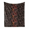 thumbnail image 1 of Flower Soft Flannel Fleece Throw Blanket, Flowers of Asia in Japanese Art Style Vivid Floral Pattern Boho Print, Cozy Plush for Indoor and Outdoor Use, 60" x 80", Black Orange Mustard, by Ambesonne, 1 of 6