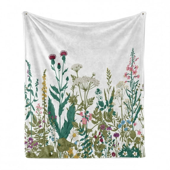 Flower Soft Flannel Fleece Throw Blanket, Flowers and Leaves in a Spring Garden Daisies Roses Hydrangeas Artwork Print, Cozy Plush for Indoor and Outdoor Use, 70" x 90", Multicolor, by Ambesonne