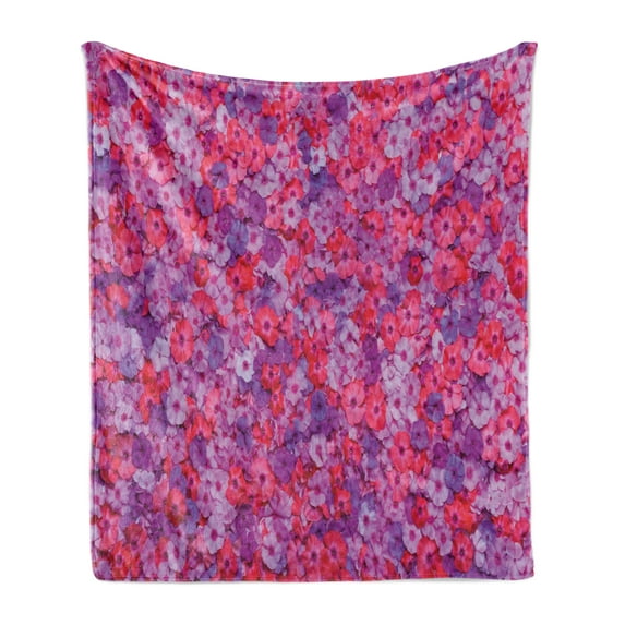 Flower Soft Flannel Fleece Throw Blanket, Flowers Pattern Garden Plants Flowering Aromatic Vibrant Colors Artwork, Cozy Plush for Indoor and Outdoor Use, 50" x 60", Red Purple Lavender, by Ambesonne