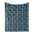 thumbnail image 1 of Flower Soft Flannel Fleece Throw Blanket, Forget Me Not Blossoms on a Dark Background with Grid Pattern Botany, Cozy Plush for Indoor and Outdoor Use, 70" x 90", Charcoal Grey Yellow, by Ambesonne, 1 of 5