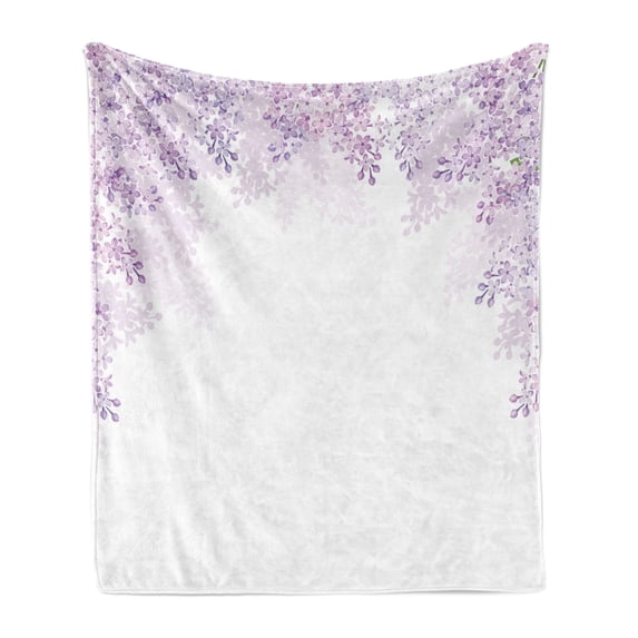 Flower Soft Flannel Fleece Throw Blanket, Framing Lilac Flowers in Blossom Vernal Season Soothing Color Shades, Cozy Plush for Indoor and Outdoor Use, 50" x 60", Pale Mauve Lavender, by Ambesonne