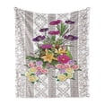 thumbnail image 1 of Flower Soft Flannel Fleece Throw Blanket, Fresh Colorful Spring Bouquet on Neutral Vintage Ornaments, Cozy Plush for Indoor and Outdoor Use, 50" x 70", Warm Taupe Multicolor, by Ambesonne, 1 of 5