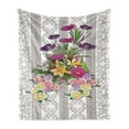 thumbnail image 1 of Flower Soft Flannel Fleece Throw Blanket, Fresh Colorful Spring Bouquet on Neutral Vintage Ornaments, Cozy Plush for Indoor and Outdoor Use, 70" x 90", Warm Taupe Multicolor, by Ambesonne, 1 of 5