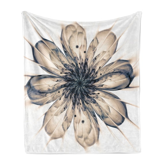 Flower Soft Flannel Fleece Throw Blanket, Macro Close-up of a Fractal Blooming Plant in Digital Art Style Contemporary, Cozy Plush for Indoor and Outdoor Use, 50" x 60", Cocoa and Black, by Ambesonne