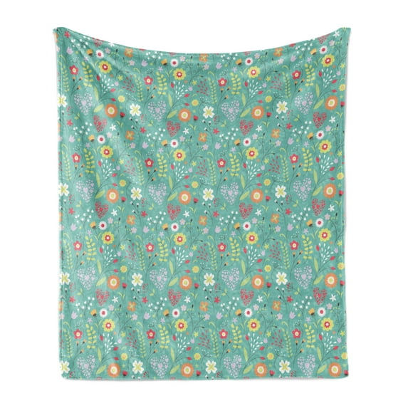 Flower Soft Flannel Fleece Throw Blanket, Nursery Botanical Garden Plants Tulips Daisy Lily Iris Blooms Yard Spring Theme, Cozy Plush for Indoor and Outdoor Use, 50" x 70", Multicolor, by Ambesonne