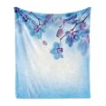 thumbnail image 1 of Flower Soft Flannel Fleece Throw Blanket, Orchids Natural Flowers Reflections on the Water for Spring Calming Art, Cozy Plush for Indoor and Outdoor Use, 60" x 80", Blue and Purple, by Ambesonne, 1 of 5