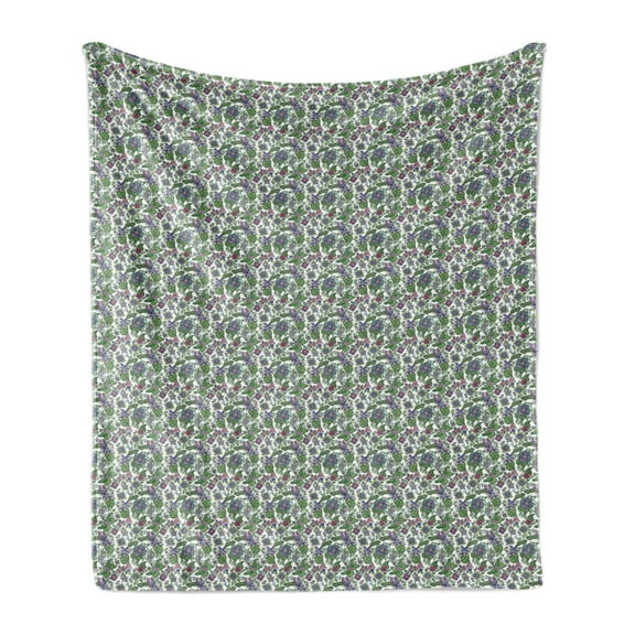 Flower Soft Flannel Fleece Throw Blanket, Ornate Retro Style Blossoms in Different Colors with Green Leaves Pattern, Cozy Plush for Indoor and Outdoor Use, 50" x 60", Multicolor, by Ambesonne