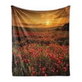 thumbnail image 1 of Flower Soft Flannel Fleece Throw Blanket, Poppy Field at Sunset Sun Beams Meadow Cloudscape Wildflower Scene, Cozy Plush for Indoor and Outdoor Use, 70" x 90", Marigold Scarlet, by Ambesonne, 1 of 5