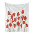 thumbnail image 1 of Flower Soft Flannel Fleece Throw Blanket, Poppy Flowers Blossom Art Deco Style Summertime Garden Modern Repetition, Cozy Plush for Indoor and Outdoor Use, 50" x 60", Vermilion and Pearl, by Ambesonne, 1 of 5