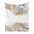 thumbnail image 1 of Flower Soft Flannel Fleece Throw Blanket, Pure Romantic Orchids Branch on Rippling Water Print, Cozy Plush for Indoor and Outdoor Use, 60" x 80", Off White Orange, by Ambesonne, 1 of 6