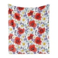 thumbnail image 1 of Flower Soft Flannel Fleece Throw Blanket, Purple Flowers Poppy and Daisy Summer Nature Wildflowers Graphic, Cozy Plush for Indoor and Outdoor Use, 50" x 70", Lavender Scarlet, by Ambesonne, 1 of 5