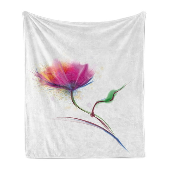 Flower Soft Flannel Fleece Throw Blanket, Simplistic Poppy Design Purity and Grace Love and Friendship Splattered Image, Cozy Plush for Indoor and Outdoor Use, 50" x 60", Fuchsia, by Ambesonne