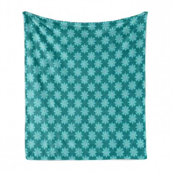 Flower Soft Flannel Fleece Throw Blanket, South Blossoming Nature Theme in Blue Shades Bohemian Motifs Design, Cozy Plush for Indoor and Outdoor Use, 60" x 80", Pale Blue White Teal, by Ambesonne