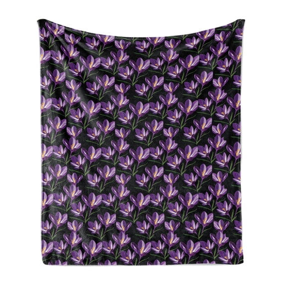 Flower Soft Flannel Fleece Throw Blanket, Tender Crocus Flowers in Bloom Theme Romantic Spring Bouquet of Flowers Pattern, Cozy Plush for Indoor and Outdoor Use, 60" x 80", Multicolor, by Ambesonne