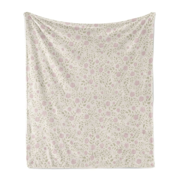 Flower Soft Flannel Fleece Throw Blanket, Soft Tone Romantic Bouquet Field Wedding Themed Vintage Shabby Design, Cozy Plush for Indoor and Outdoor Use, 50" x 70", Sage Green Eggshell, by Ambesonne