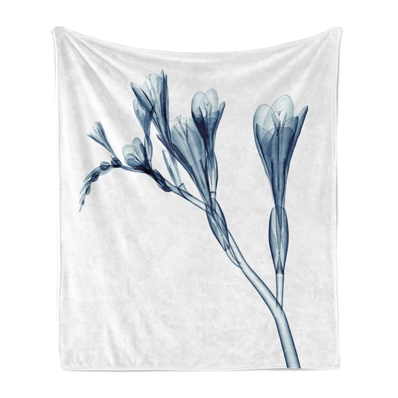 Flower Soft Flannel Fleece Throw Blanket, Uv Style Picture of Flower Floral Radiography Themed Illustration Modern Design, Cozy Plush for Indoor and Outdoor Use, 70" x 90", Teal White, by Ambesonne