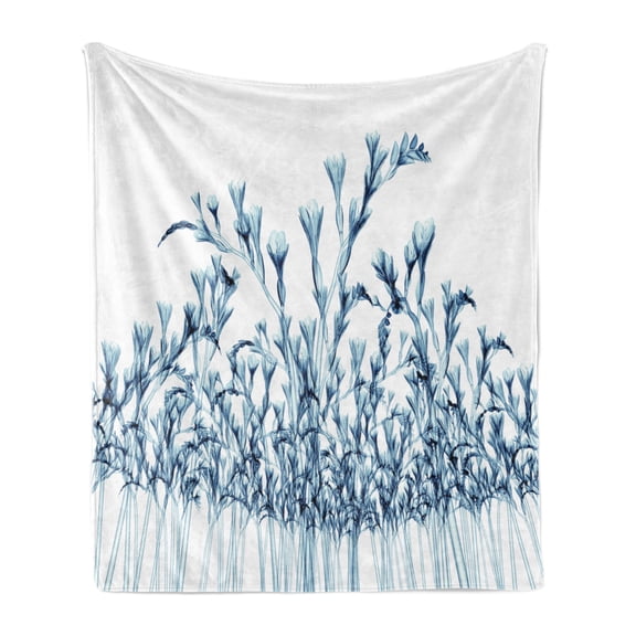 Flower Soft Flannel Fleece Throw Blanket, Various Sized Flowers in Nature Bottom to Top X-ray Image Creative Design, Cozy Plush for Indoor and Outdoor Use, 50" x 70", Teal White, by Ambesonne