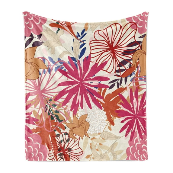 Flower Soft Flannel Fleece Throw Blanket, Vibrant Colored Floral Arrangement Summer Flowers Inspirations Flourishing Nature, Cozy Plush for Indoor and Outdoor Use, 50" x 70", Multicolor, by Ambesonne