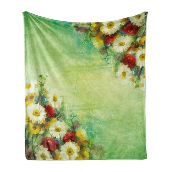 Flower Soft Flannel Fleece Throw Blanket, Vintage Bouquet Design in Freshening Pastel Colors Mother Earth Nature Being Born, Cozy Plush for Indoor and Outdoor Use, 60" x 80", Multicolor, by Ambesonne