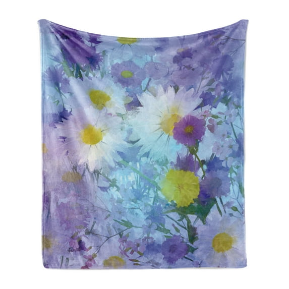 Flower Soft Flannel Fleece Throw Blanket, Vintage Flower in Pastel Color Scheme Fragrance Natural Blooming Print, Cozy Plush for Indoor and Outdoor Use, 70" x 90", Multicolor, by Ambesonne