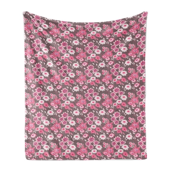 Flower Soft Flannel Fleece Throw Blanket, Vintage Pink Tones Floral Pattern English Garden Beauty Design, Cozy Plush for Indoor and Outdoor Use, 70" x 90", Multicolor, by Ambesonne