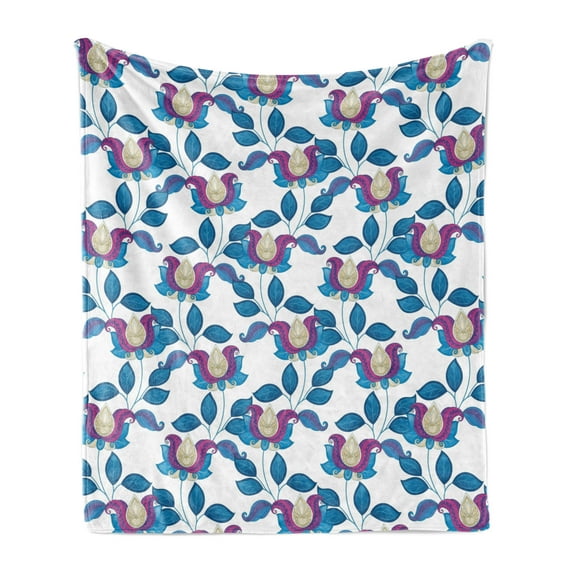 Flower Soft Flannel Fleece Throw Blanket, Vintage Vibrant Blossoms Tulip Eco Bouquet Shabby Form Art Print, Cozy Plush for Indoor and Outdoor Use, 50" x 60", Blue Violet Grey, by Ambesonne