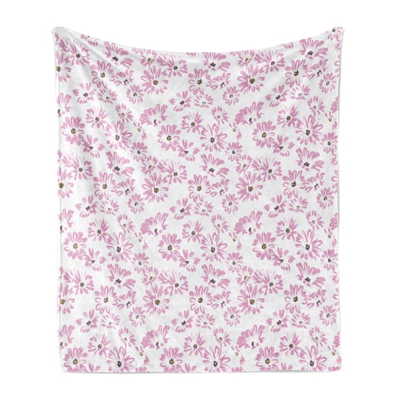 Flower Soft Flannel Fleece Throw Blanket, Watercolor Pastel Colored Romantic Florals Petals and Buds Art Print, Cozy Plush for Indoor and Outdoor Use, 50" x 70", Pale Pink White, by Ambesonne