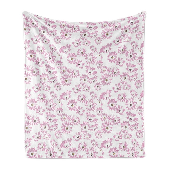 Flower Soft Flannel Fleece Throw Blanket, Watercolor Pastel Colored Romantic Florals Petals and Buds Art Print, Cozy Plush for Indoor and Outdoor Use, 60" x 80", Pale Pink White, by Ambesonne