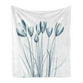 thumbnail image 1 of Flower Soft Flannel Fleece Throw Blanket, X-ray Image of Tulips Solarized Effect Nature Inspired, Cozy Plush for Indoor and Outdoor Use, 50" x 60", Dark Petrol Blue White, by Ambesonne, 1 of 6